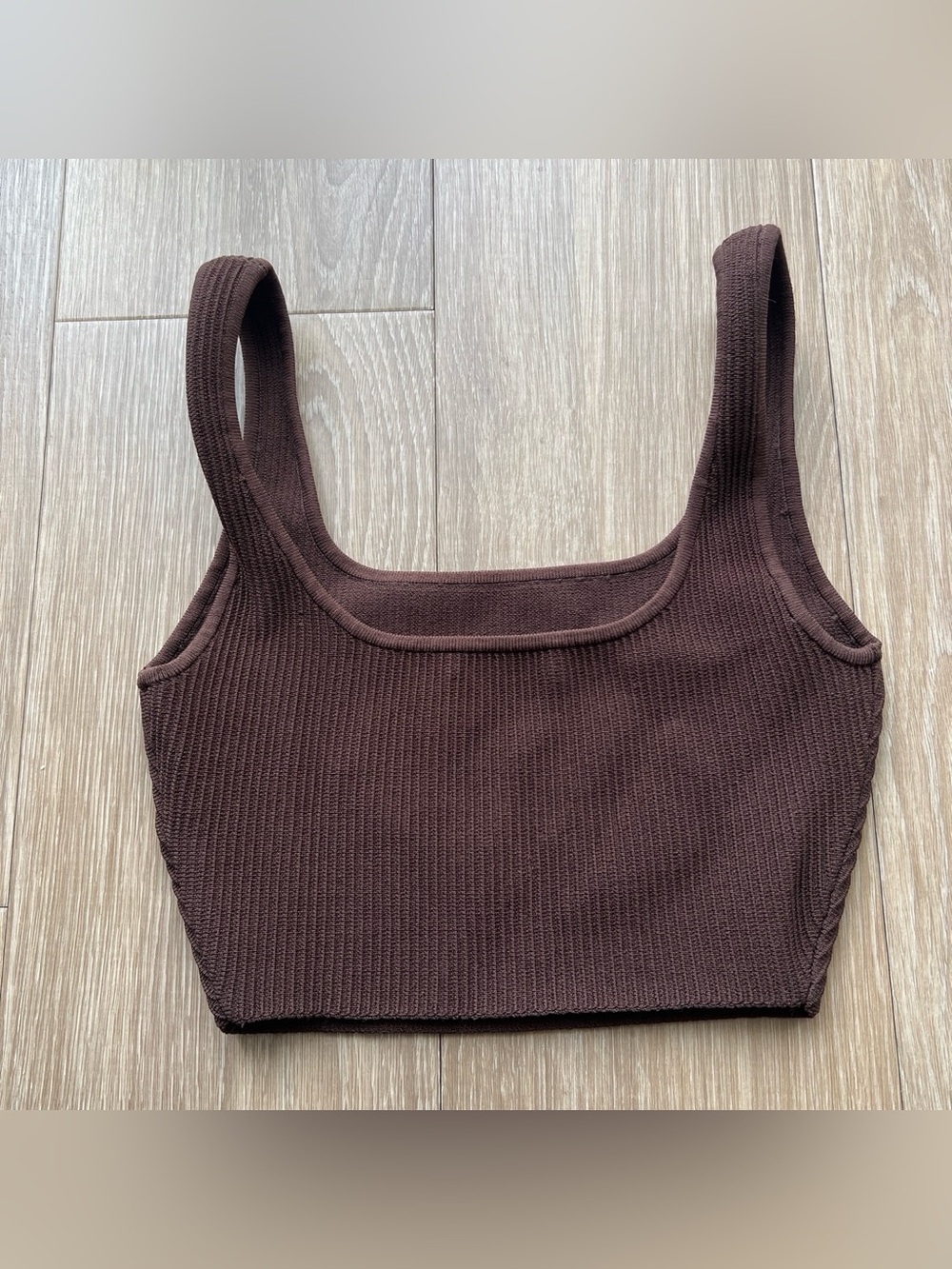 Aritzia Babaton Ribbed Square-Neck Crop Tank in Deep Chocolate - Picture 2 of 4